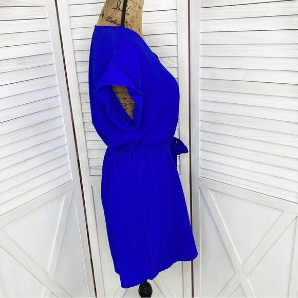 Tovia Scoop Neck Tie Waist Tunic Shirt Dress Cobalt Blue Large Mini - Picture 3 of 13